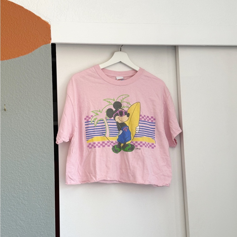 Vintage Inspired cropped Disney pink Mickey Mouse graphic tee